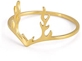 kkjoy Geweih Ring Edelstahl Waldhirsch Rentier Horn Ring Versprechen Ring Geschenk Schmuck für Frauen Männer