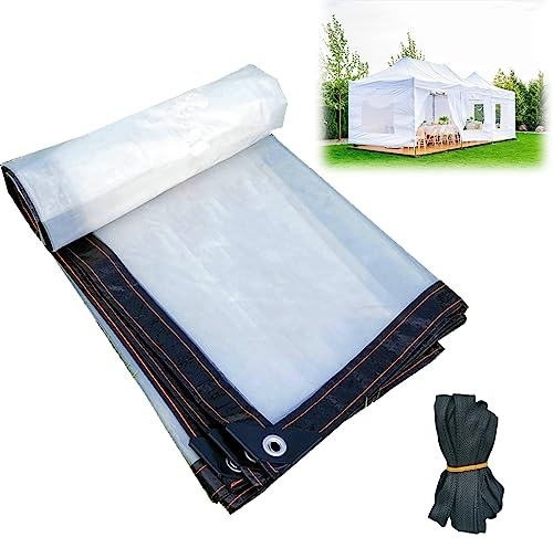 Abdeckplane Wasserdicht 2x2m: Transparent Plane Wasserdicht Gewächshausfolie Plastik Plane mit Ösen und Flaches Seil Gewächshausfolien Pavillon Wasserdicht Regenschutz Schutzabdeckung