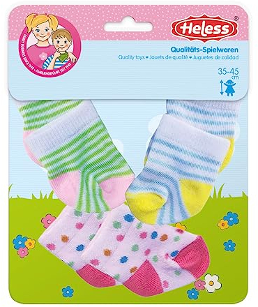 Heless 8791 - Vestiti per Bambole con Design di Animali Divertenti, Set di 3 Calzini con Motivi Colorati in 3 Disegni, per Bambole e Peluche di Dimensioni 28-35 cm