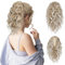 FLUFYMOOZ Ponytail Extension, 31CM kurze Klauen Pferdeschwanz Haarverlängerung, gewellte, lockige Pferdeschwanz mit Kinnclip, synthetische Perücken für Frauen Hellblond mit weißen blonden Highlights