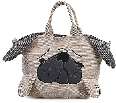 XIAYUPAGU Cord-Tragetasche für Damen, einzigartige Welpengeldbörse, Mops-Form, Umhängetasche, niedliches Cartoon-Tier-Crossbody-Tasche, Beige