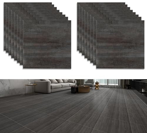 24 Stück Bodenbeläge selbstklebende 30 x 30 cm, Wasserdicht Schneidbar Fliesenoptik Bodenfliesen, für Wohnzimmer, Küche (dunkelgrau)