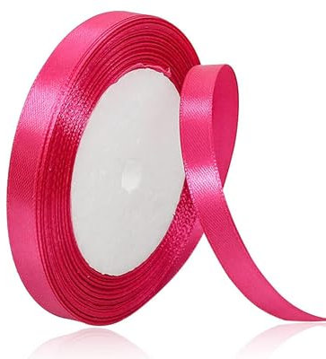 Ruban de Satin Rose Vif 10mm, 22 mètres Ruban Tissu pour Emballage Cadeau, Couture, Artisanat, Ballon, Bouquet de Mariée, Décoration de Mariage