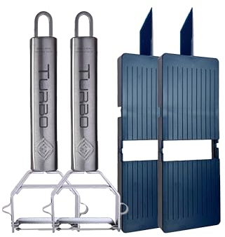 TURBO PRODUKTE Turboschäler Combi Universalschäler inkl. Hobelbrett - Sparschäler aus Edelstahl - für Links- & Rechtshänder - 3in1 Funktion - 2 Stück