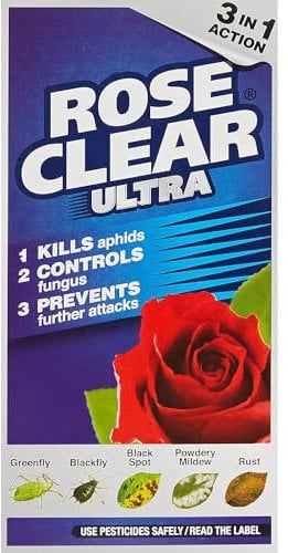 AMK® Rose Clear Ultra 200ml Concentrate 3 in 1 Fungicide Insecticide Acaricide Kills Aphids Blackspot Rust Protects Roses Ornamentals