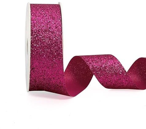 AOKSUNOVA Geschenkband Hochzeit Metallic Schleifenband Breit Glitzer Glitzerband 2,5cm x 22,8m Fuchsia Geschenkbänder Glänzend