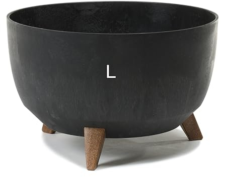 MELTOM Blumentopf mit Füßen aus Kunststoff, Schale Rund Betonmuster (Schwarz, L-40cm)
