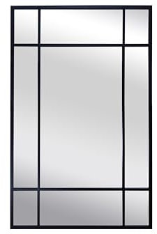 BD ART Espejo con Postes 100x70, Negro, Espejo de jardín, Espejo de Pared, Aspecto Ventana, a Cuadros, Loft, Elegante