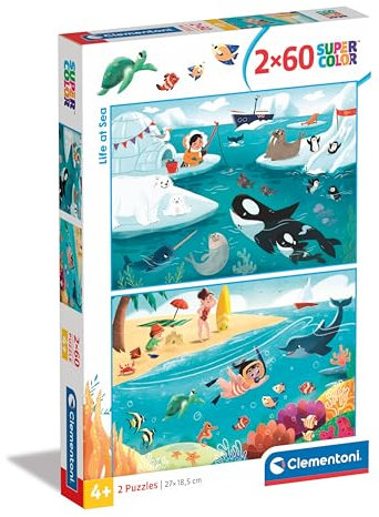 Clementoni Life at Sea Kinder Puzzle 2 x 60 Teile - Puzzle 27 x 19 cm für Kinder ab 4 Jahre - Geschicklichkeitsspiel von Clementoni 24817