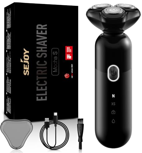 Sejoy Elektrischer Rasierer für Männer, 4D Magnetischer Snap-On Rasierkopf, Schnurlose Elektrorasierer Männer Wiederaufladbar, Verbesserter Leistungsstarker Motor, Nass- & Trockenrasur mit Anti-Pinch,