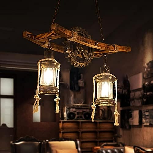 Farmhouse elier Iluminación colgante rústica industrial madera metal ViCeiling lámpara E27 bombillas para mesa de comedor cocina isla bar retro lámpara colgante 2 luces