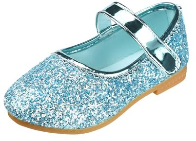QUNUNOIRE-Prinzessin Schuhe Mädchen Glitzer Schuhe Kinder Pailletten Cosplay Schuhe Partys Hochzeiten Klett Sandalen Elegante Mädchen Schuhe Blau 28
