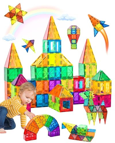 Lulizar 48PCS Magnetic Building Blocks Set, STEM Educational Magnetic Tiles, Stronger Magnets Toys Kids Learning Construction Toys for Boys Girls Age 3 4 5 6 7 Years Old Christmas Birthday Gifts