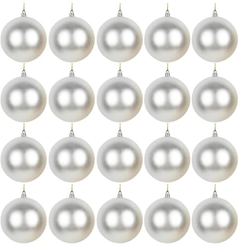 20PCS Christmas Tree Baubles Balls Ornaments Xmas Hanging Decorations Shatterproof (Silver Matte, 4CM)