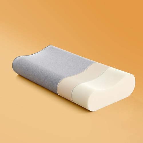 Sonive Memory Foam Kissen, Baumwolle Kissenbezug, Nackenstützkissen | Contour Kopfkissen Schlafkissen Kissen Körperkissen für Erwachsene , Grau 60x33x12/10 cm