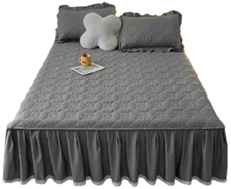 Cache-sommier en dentelle avec protège-matelas pour lit simple Rose uni 90 x 200 cm