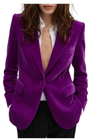 Blazer da donna in velluto, slim fit, giacca calda con un bottone per inverno, matrimonio, ballo scolastico, caldo blazer da donna, Viola, L