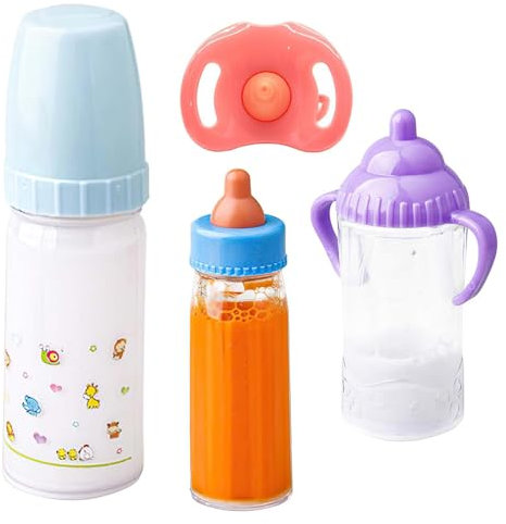 Set di 3 bottiglie di latte per bambole magiche e sicure, per latte e succhi di frutta, per bambole con ciuccio