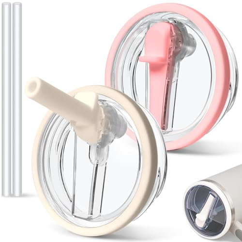 2 vasos a prueba de derrames de 30 onzas para vaso Stanley, tapa de vaso a prueba de fugas, repuesto para Stanley Quencher, funda de vaso reutilizable de 30 onzas (crema + rosa)