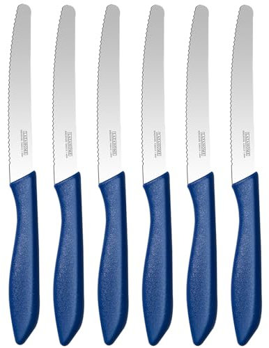 LAZAHOME Brotmesser,Brötchenmesser Set 6-teilig，Edelstahl - Brotmesser mit Wellenschliff，Bäckermesser，23.2 CM，Scharfe Messerklinge mit Ergonomischem Griff，Für verschiedene Brotsorten，Blau