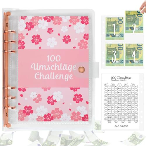 100 Envelope Saving Challenge Deutsc, A5 Spar Challenge Buch mit Sparchallenges und 25 Innenseiten, 100 Umschläge Spar Challenge Binder to Save €5,050 in 100 Days für Budgetplaner, Schule, Zuhause