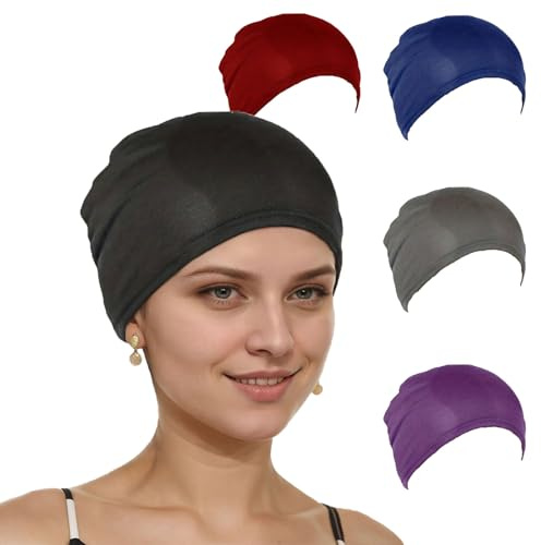Hijab Untermütze und muslimischer Schal für Damen, rutschfeste, weiche Kopftücher, einfarbige Baumwollschals für Damenmode, 5-teiliges Set