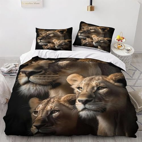 Zbeiba Löwe Bettwäsche 135x200cm Bettbezug Set Atmungsaktive Angenehme Bettbezug und 2 Kissenbezug 80x80cm 3 teilig,#5,Mikrofaser Bettbezug Für Erwachsene Teenager Kinder