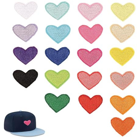 Heart Iron-On Patches,20 PCS Iron On Embellishments for Clothing Repair DIY Craft Patches Sew on Patches for Jackets,Jeans & Red Nose Day Costumes