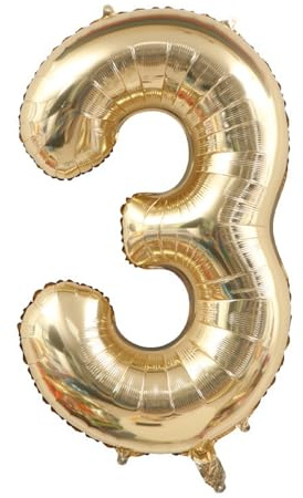 Alaoo Luftballon 3 Geburtstag Zahl, 40 Zoll Gold Creme Folienballon, Riesenzahl Ballon für Mädchen Junge Geburtstag Party Dekoration Jahrestag Dekorationen