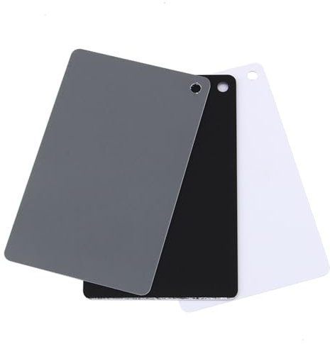 Qukaim 3-in-1 18% Digitalfotografie-Belichtungsfarbbalance-Karten-Set, Grau/Weiß/Schwarz, inklusive Balancekarte und Weißabgleich-Karte, ideal für Fotografen