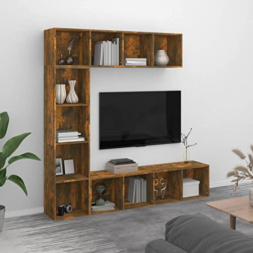 Libreria Porta TV 3 Pezzi, Scaffale Multifunzione per Soggiorno e Camera da Letto, Rovere Fumo in Legno Multistrato 180x30x180 cm, Mobile per Libri DVD e Dispositivi Multimediali for Casa Moderna