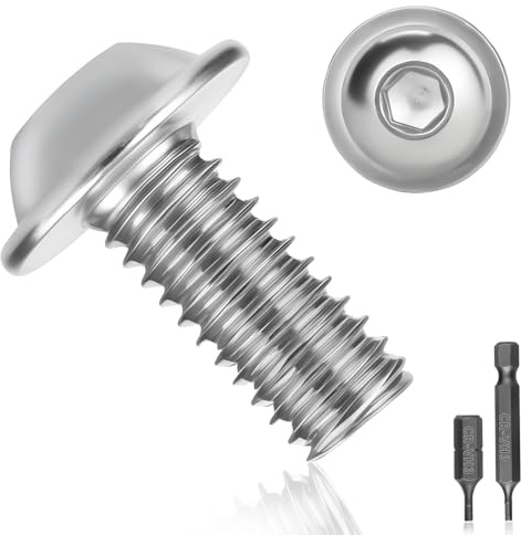 50 viti a testa bombata M5 x 12, in acciaio inox A2 V2A, viti a testa piatta ISO 7380, viti filettate, filettatura completa con flangia, esagono incassato e Hex Key