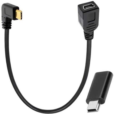 DAOKAI Mini USB auf Typ C Kabel Kordel,90 Grad Rechts gewinkelt Typ C Stecker auf Mini 5-Pin B USB-Buchse Adapter,Kompatibel mit Laptop, MacBook, Kamera, HDD(USB C/TypeC Side)-2stk