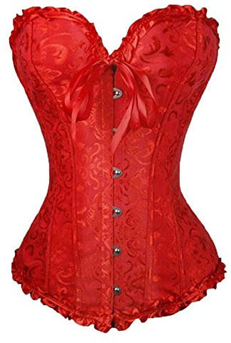 BABWWNIX Women Sexy Lace Up Boned Overbust Corset Bustier Shapewear Plus Size Cosplay Lingerie Bodyshaper Halloween Costume (Red, L)