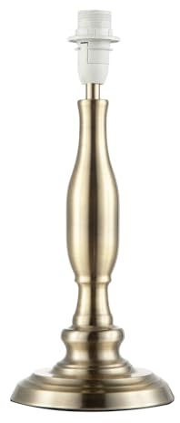 Happy Homewares Classic Antique Brass Table Lamp Base with Curvy Metal Stem Design | 1 x E14 7w | 35cm Height | Clear Cable and Inline Switch