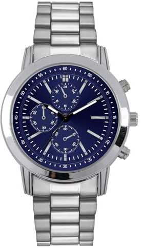 Comtex Herrenuhr mit Stahlarmband, schwarzes Zifferblatt mit silbernen Stundenmarkierungen, Edelstahlarmband, Quarzwerk