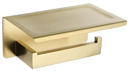 NIKCORP - Porte-Rouleau de Papier Toilette avec Étagère, Porte-Papier en Acier Inoxydable Brossé, Porte-Papier Mural pour Salle de Bain - Chrome doré