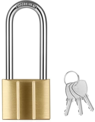 Diyife Heavy Duty Long Padlock with 3 Keys,6mm Shackle 5-Pin Cylinder | Solid Brass, 40mm Width, Weatherproof Corrosion Resistant High Security Outdoor Lock for Gate, Garage, Storage Unit, Trailer