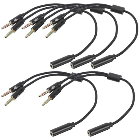 DOITOOL 5PCS Black 3.5mm Headset Splitter Adapter Cable for PC Computer Headphones and Microphone, Mic Audio Splitter for Gaming, Karaoke, and Smartphone Headsets with Dual Connector Ports
