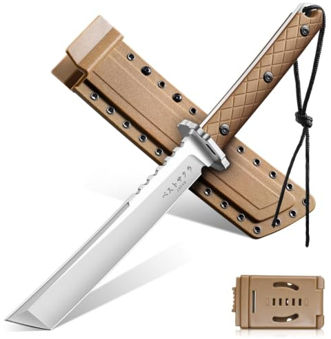 Purple Dragon Outdoor Messer, Japan D2-Stahl Tanto Messer Full Tang | Bushcraft Messer Scharfes Machete mit Kydexscheide und G10-Griff für Camping, Jagd und Outdoor-Abenteuer,Geschenk für Männer