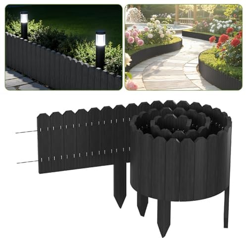 Monucep Beeteinfassung Holz 40 x 200 cm, Flexible Rasenkante aus Holz für Garten,Blumenbeete und Rasenflächen,Mähkante Rollborder,Steckzaun für Blumenbeete,Anthrazit,Höhe 40 cm