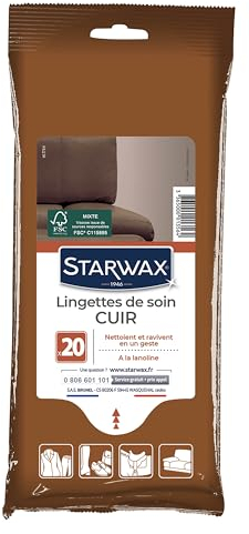 STARWAX - Lingettes de Soin Cuir - Nettoie en Douceur et Ravive - A la Lanoline - Anti Dessèchement - Sans Solvant - Fabriqué en France - 20 Lingettes