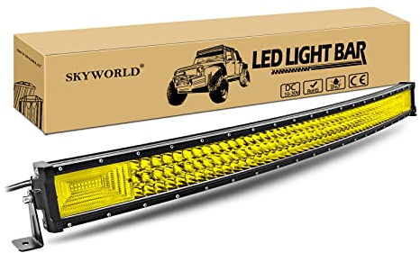 SKYWORLD Gebogen LED Arbeitsscheinwerfer Bar, Dreireihig 42 Zoll 106.7cm 540W Scheinwerfer Flutlicht Combo Offroad Beleuchtung für 4x4 SUV ATV UTV Auto Traktor Bagger LKW KFZ Gelb 12V 24V