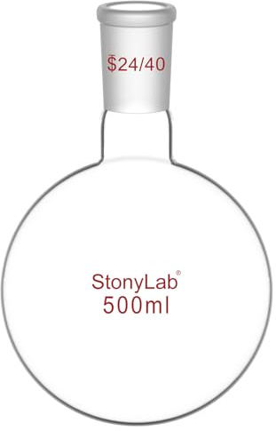 StonyLab Glass 500 ml Short Neck Round Bottom Flask, Borosilicate Glass Single Neck Heavy Wall Flask RBF with 24/40 Standard Taper Outer Joint, 500 ml