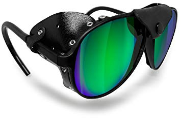 BERTONI Polarisierte Sonnenbrille Bergbrille Gletscherbrille Bergsteigerbrille Skibrille Trekking mod. ALPS Italy (Schwarz - Polarisierte Grün Verspiegelt)