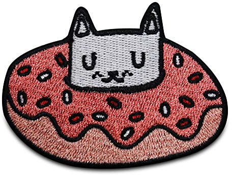 Finally Home Katze schläft in einem Donut Patch zum Aufbügeln | Patches, Bügelflicken, Flicken, Aufnäher
