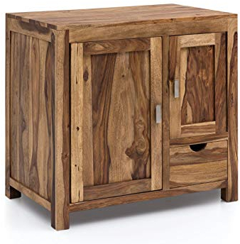 Woodkings Waschtisch Lagos | Kleiner Waschplatz 80x75x50 cm Massivholz Palisander | Badezimmer Schrank mit Stauraum I Bad Unterschrank Unikat