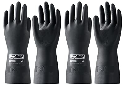 PACIFIC PPE 2 Pairs Chemical Resistant Gloves, Heavy Duty Industrial Rubber Gloves, Resist Acid, Alkali and Oil, 12.6, X-Large