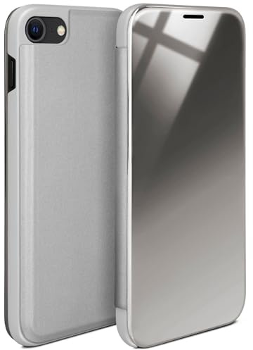 moex Void Case für Apple iPhone SE (2020/2022) Hülle in Hochglanz Optik, Clear View Cover Spiegelhülle, Flip Case 360 Grad Schutzhülle mit Spiegel, Rundumschutz Handyhülle, Silber
