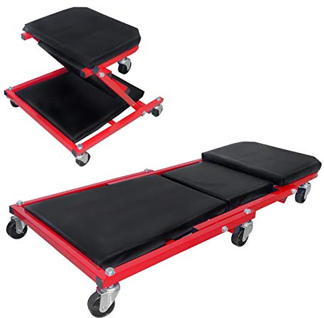 Froadp KFZ Werkstatt Rollbrett 2 in 1 Werkstatthocker mit Weichem Kissen und 360° Universalläufer Werkstattliege Tragfähigkeit bis 150KG(92x44x12cm)